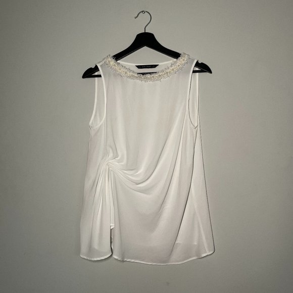 Zara Tops - Zara White Sleeveless Blouse with neckline details